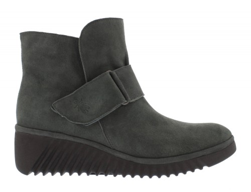 Fly London Labe Grey Slate Suede Wedge Heel Ankle Boots - KissShoe