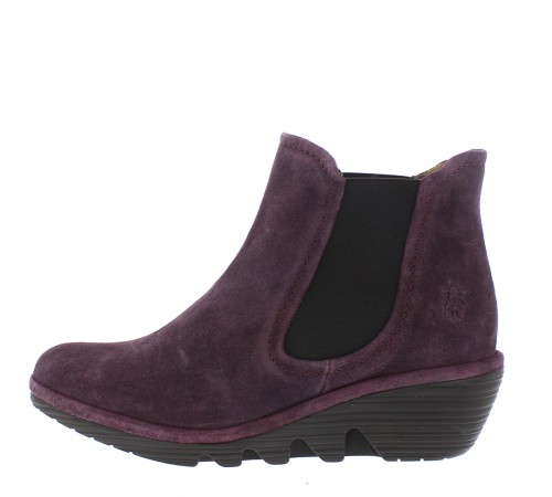 Fly London Phil Purple Oil Suede Wedge Heel Chelsea Ankle Boots - KissShoe