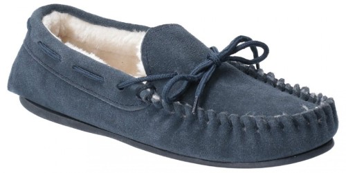 Hush Puppies Allie Navy Suede Faux Fur Lined Moccasin Slippers