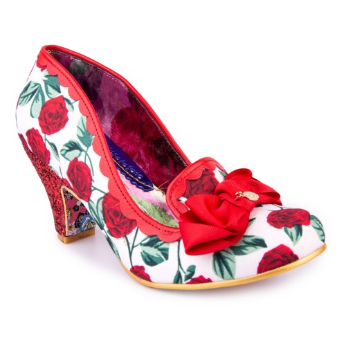 Irregular Choice Kanjanka Shoes Mid Red Heel - Glitter Rose Floral KissShoe