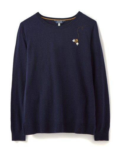 Joules Tina Crew Neck Jumper Navy Embroidered Bee - KissShoe