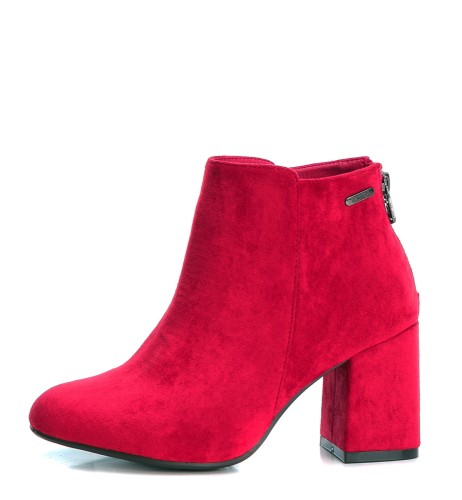 Refresh Red Faux Suede Block Heel Ankle Boots 69286 - KissShoe