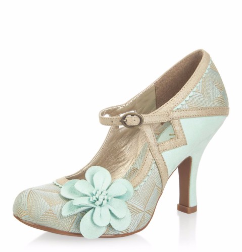 Ruby Shoo Cindy Mint Gold Flower Mary Jane High Heel Shoes - KissShoe