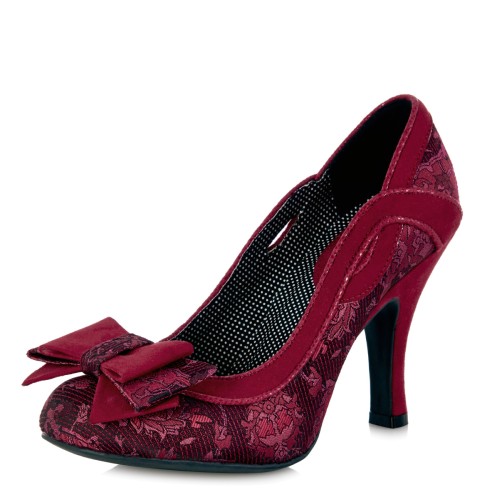 Ruby Shoo Ivy Red Jacquard High Heel Bow Court Shoes - KissShoe