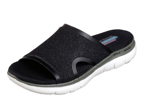 Skechers Flex Appeal 2.0 Summer Jam Grey Memory Foam Comfort Slides Sandals KissShoe