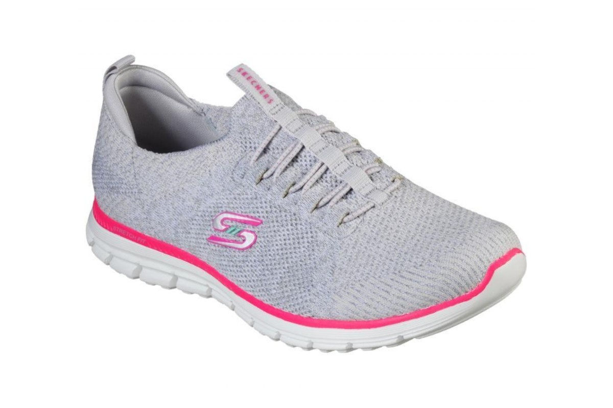 Skechers Luminate She's Magnificent Light Grey Hot Pink Memory Foam Low Top  Trainers - KissShoe