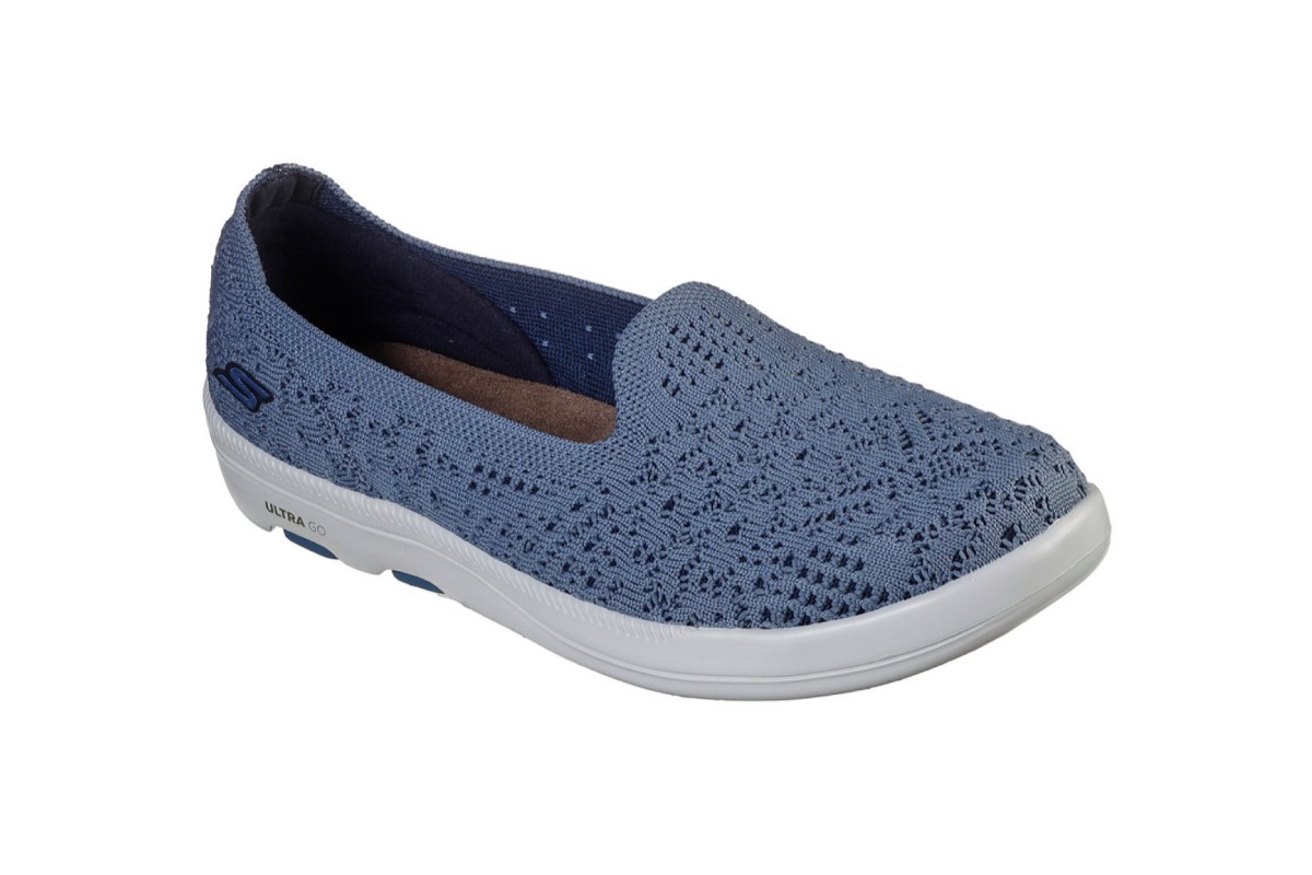 Skechers On The Go Bliss Elation Blue Floral Lace Slip On Comfort Shoes -  KissShoe