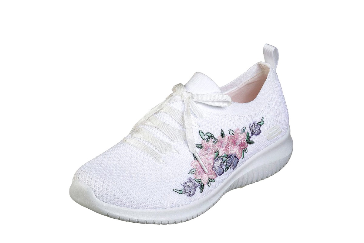 white trainers with flowers